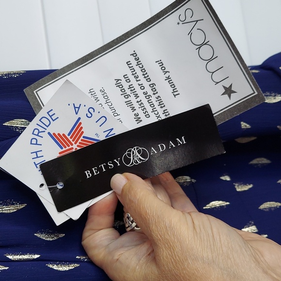 Betsy & Adam Gown, Sz 8, Halter, Royal Blue Geometric Print, Ruffle Accent, NEW! - Picture 17 of 17